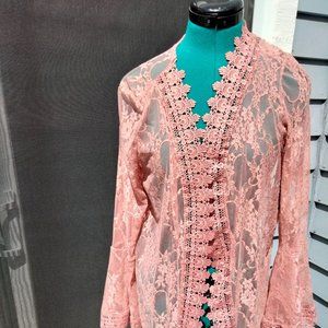 Pink lace kimono with bell sleeves